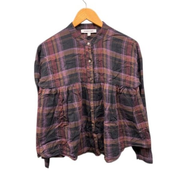 Elizabeth and James Plaid Button Down Shirt Women’s Size S Purple Black Cotton - Picture 1 of 9